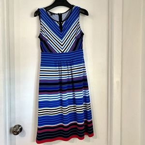 Talbots Dress Womens P Petite Blue Purple White Striped A Line Party Dress